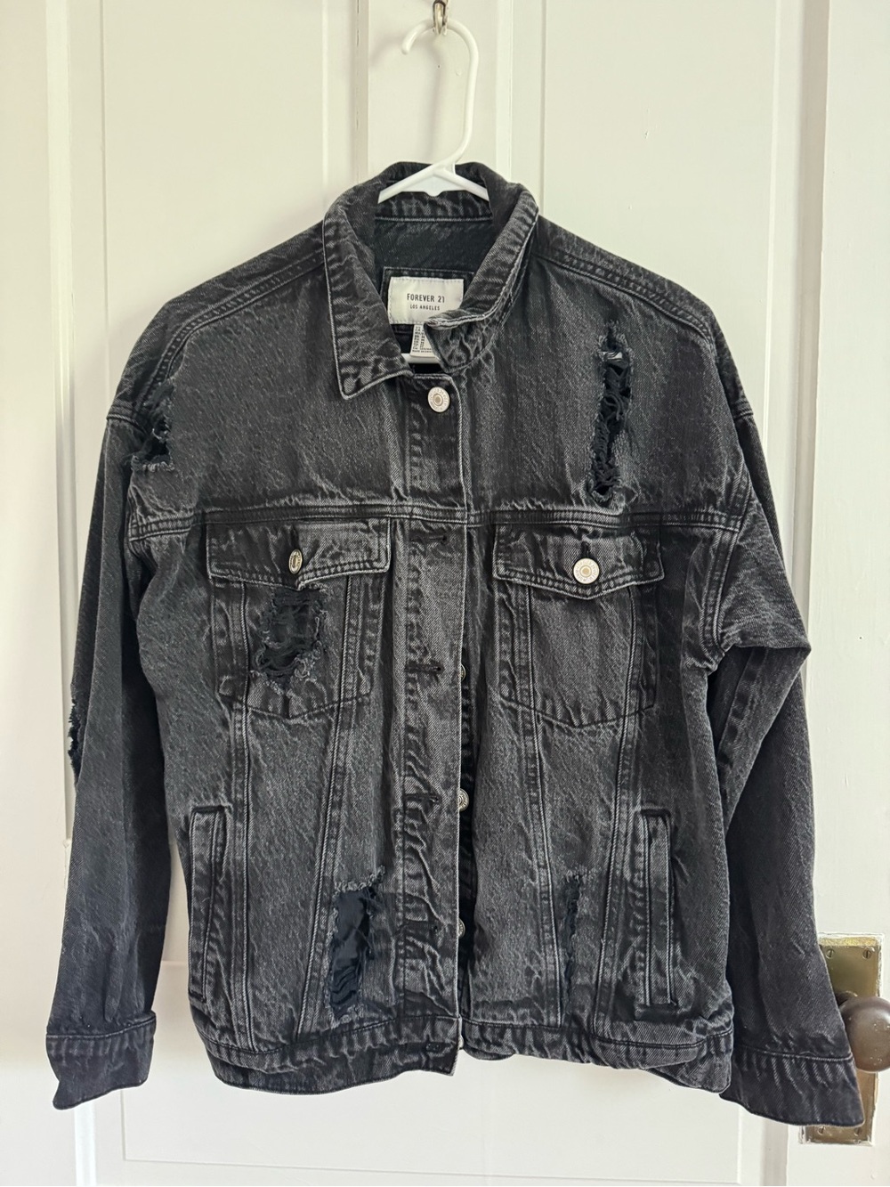 Forever 21 Women's Black Distressed Denim Jacket